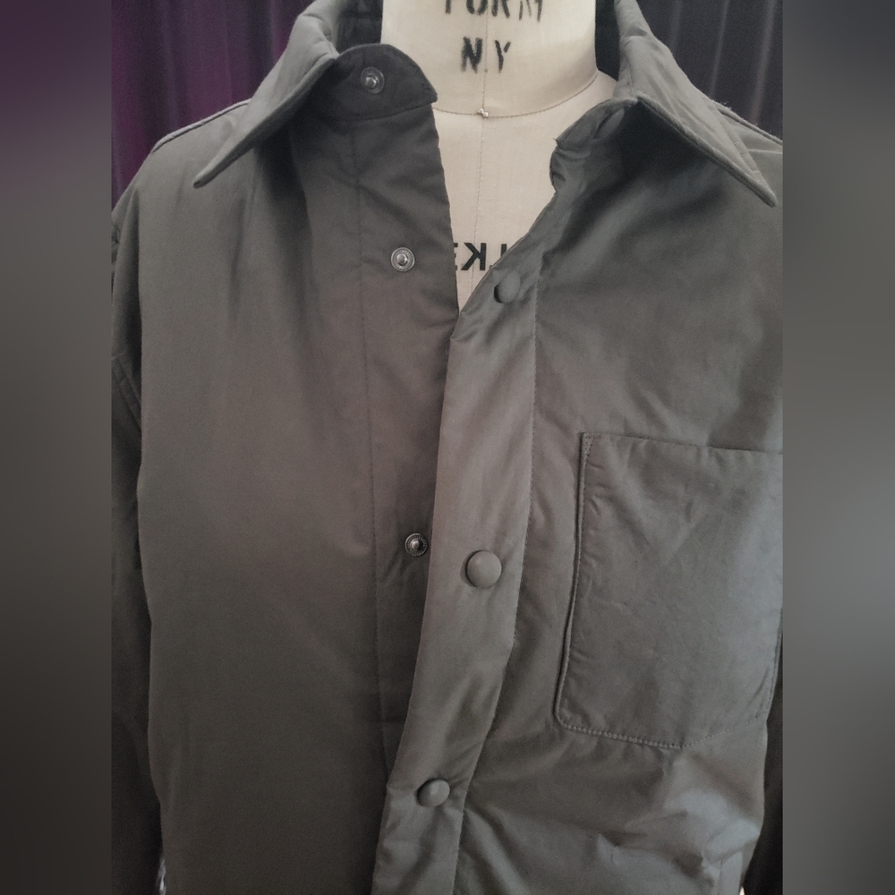 NWT Banana Republic oilve army green quilted snap up pockets 100% shirt jacket M - Picture 2 of 9